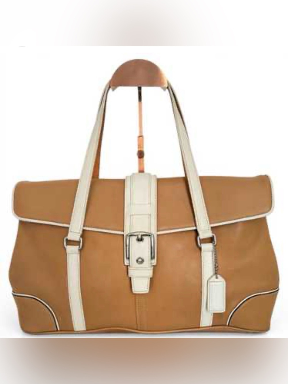 Coach Brown Leather satchel with Cream Trim and Straps